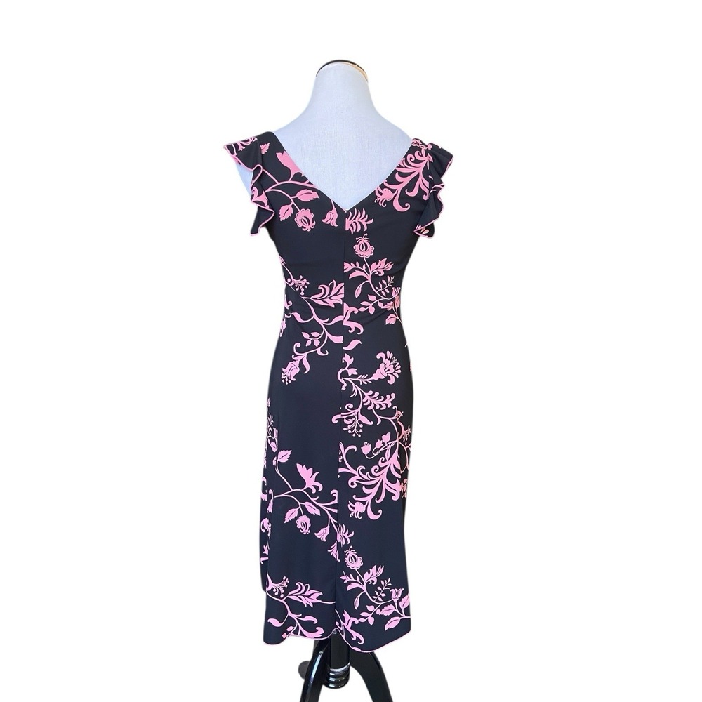 Y2K Empire Waist Midi Dress Size 5 Black Pink Floral Derby Romantic Fairy Grunge